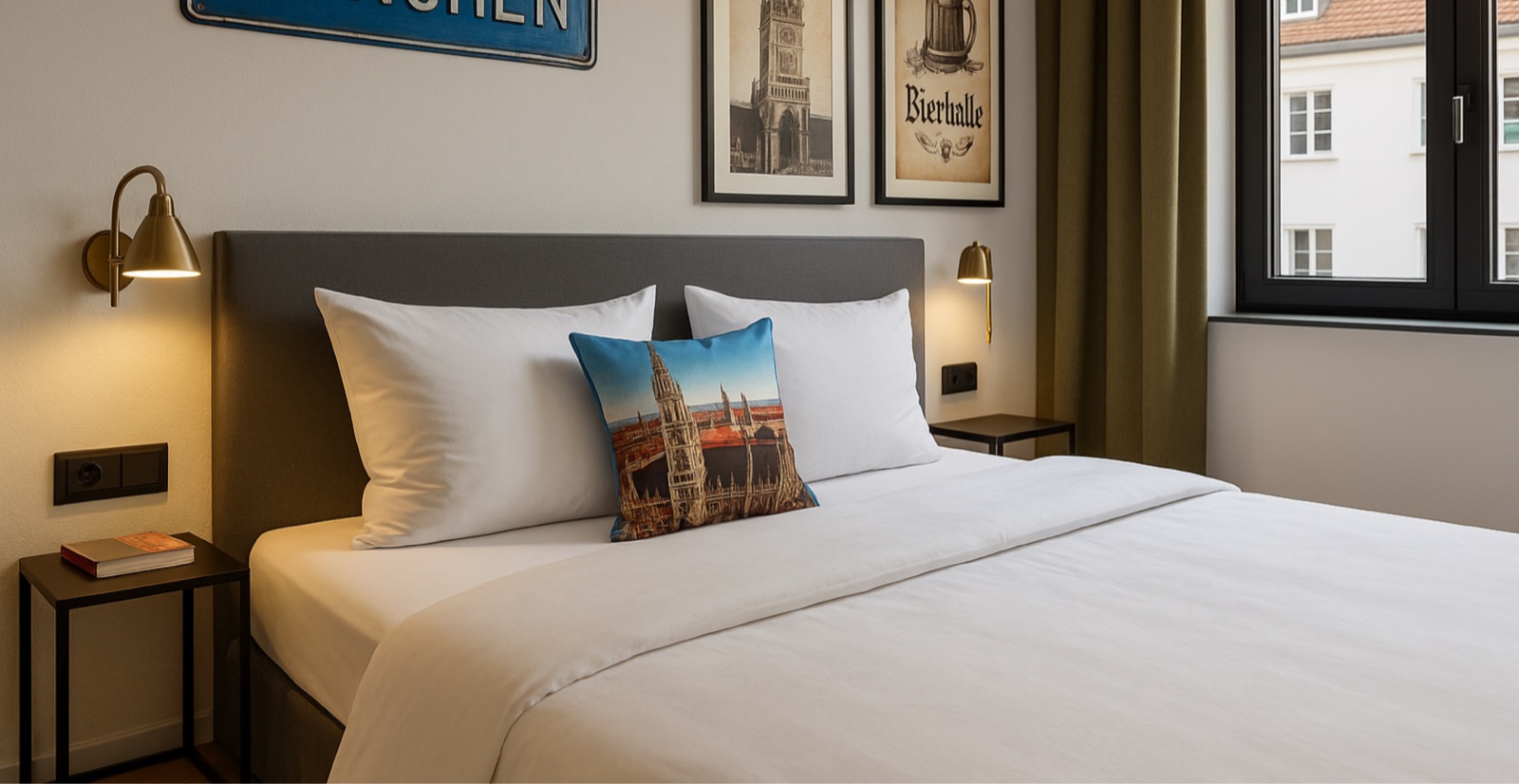 Stilvolles Schlafzimmer mit München-Motiven